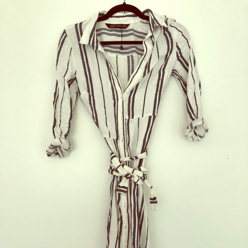 Zara striped linen wrap dress